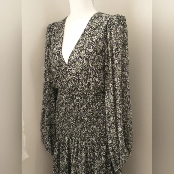 Astr floral ruffle puff sleeve asymmetrical midi dress M - Picture 6 of 11